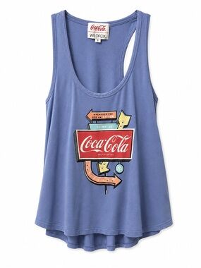 Wildfox Coca-Cola Graphic Tank Top Women’s Small Periwinkle Blue Flowy Retro Tee